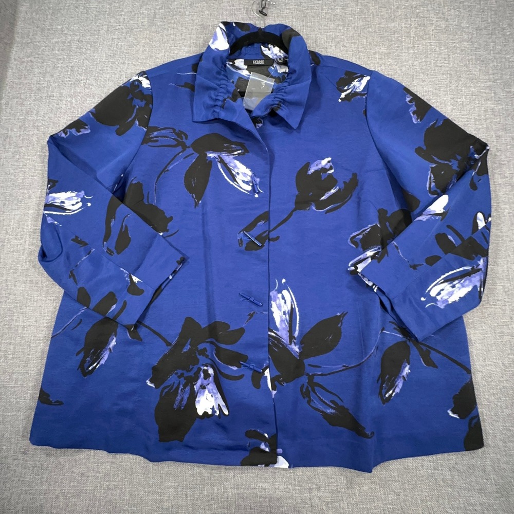 Dennis Basso Blazer Jacket Women 2X Floral Art To Wear Blue Office Event NWOT